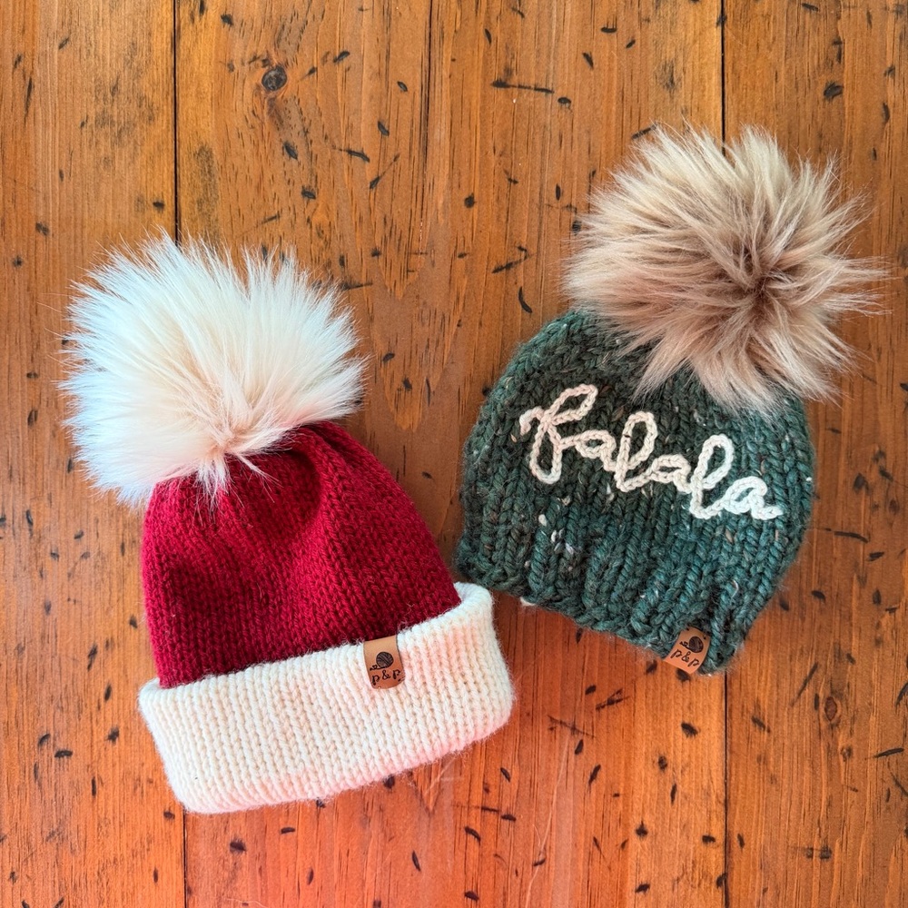 P & P baby Winter Pom Pom Beanie Set - Red and Green
